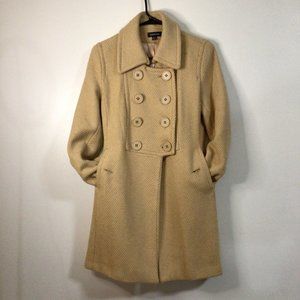 Bebe Camel Pea Coat Tan Wool Basketweave Double Breasted Vintage Women Size S